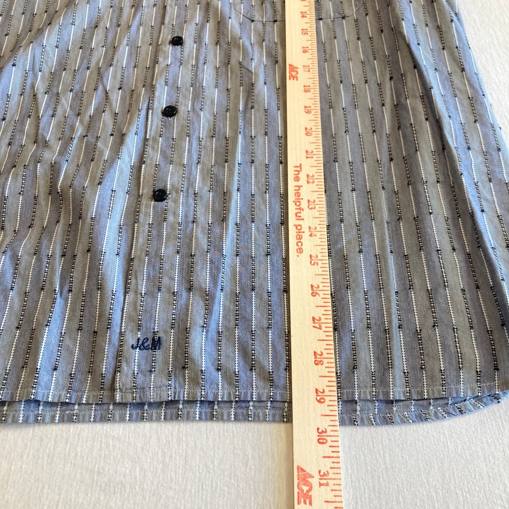 Johnston & Murphy‎ Shirt Mens Large Blue Gray Geometric Striped Dobby Cotton - Picture 7 of 13